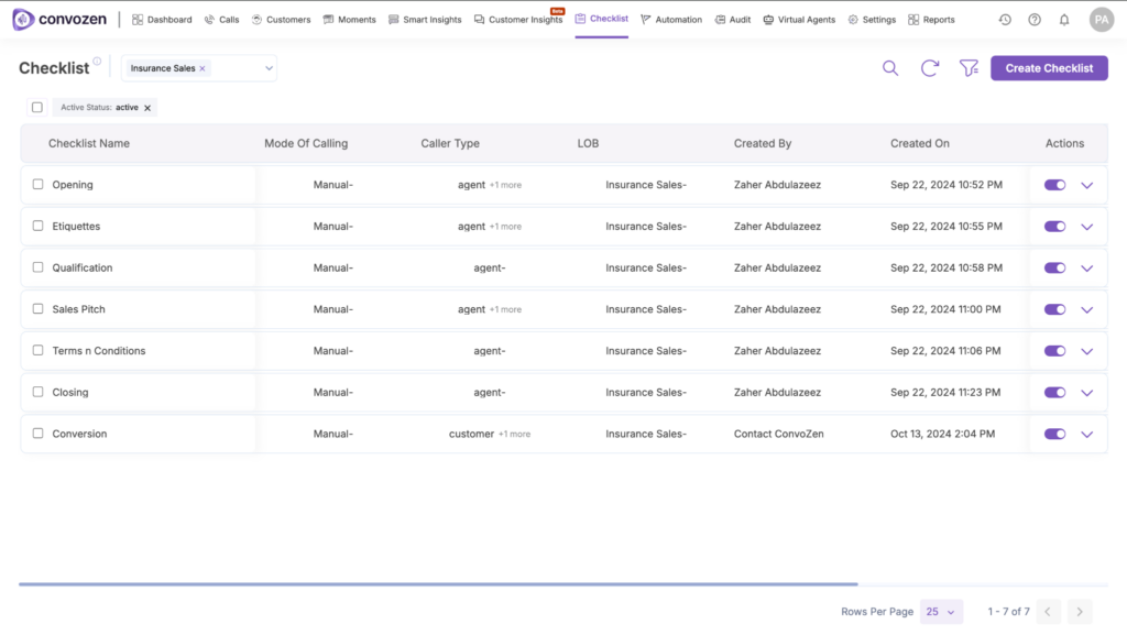 ConvoZen.AI Call Feature - Checklists