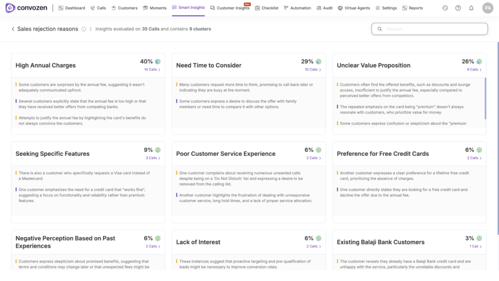 ConvoZen.AI Smart Insights feature analyzing the causes of customer churn