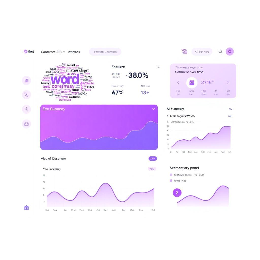 Voice of Customer analytics with word cloud, trend charts, and Zen Summary panel