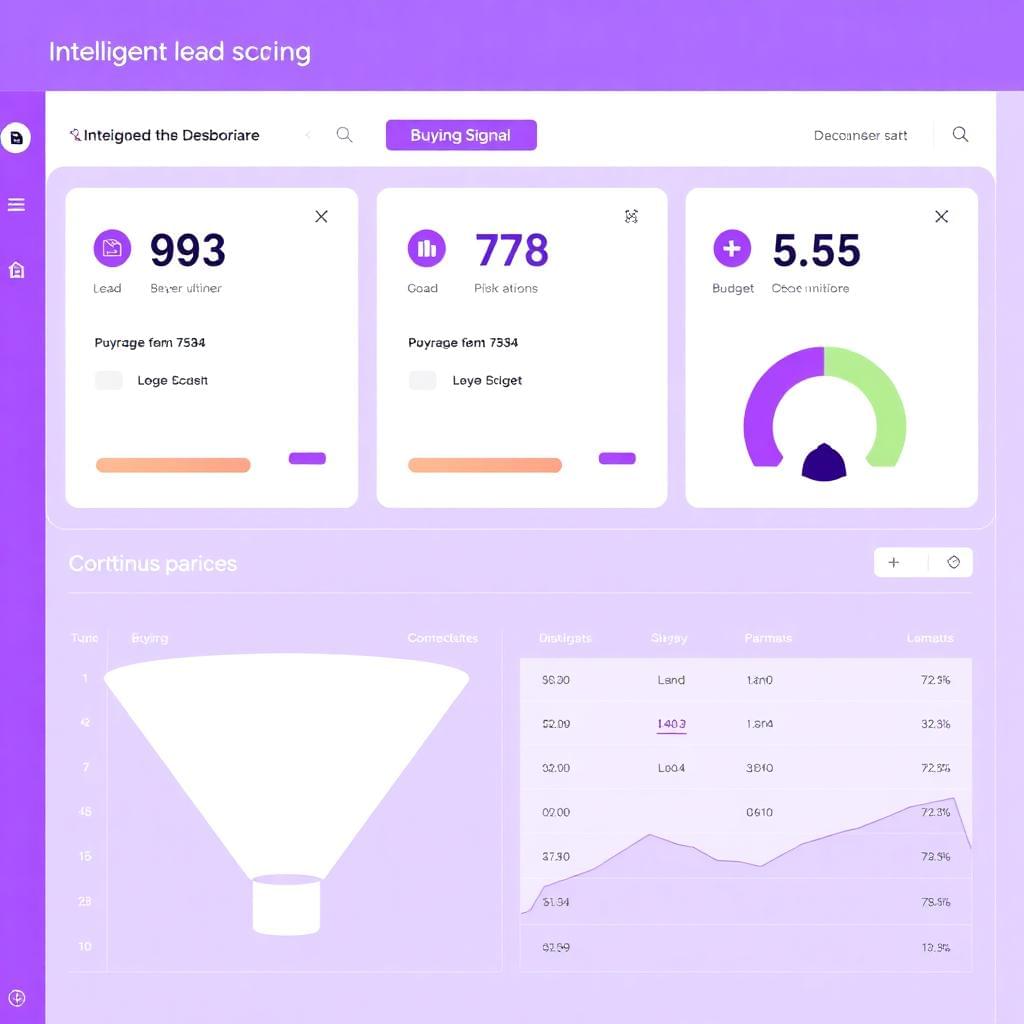 Intelligent lead scoring dashboard with pipeline funnel and buying signal indicators