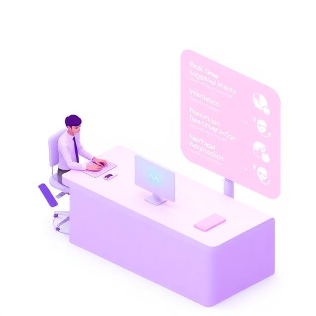 Support agent with AI assistant panel showing real-time suggestions