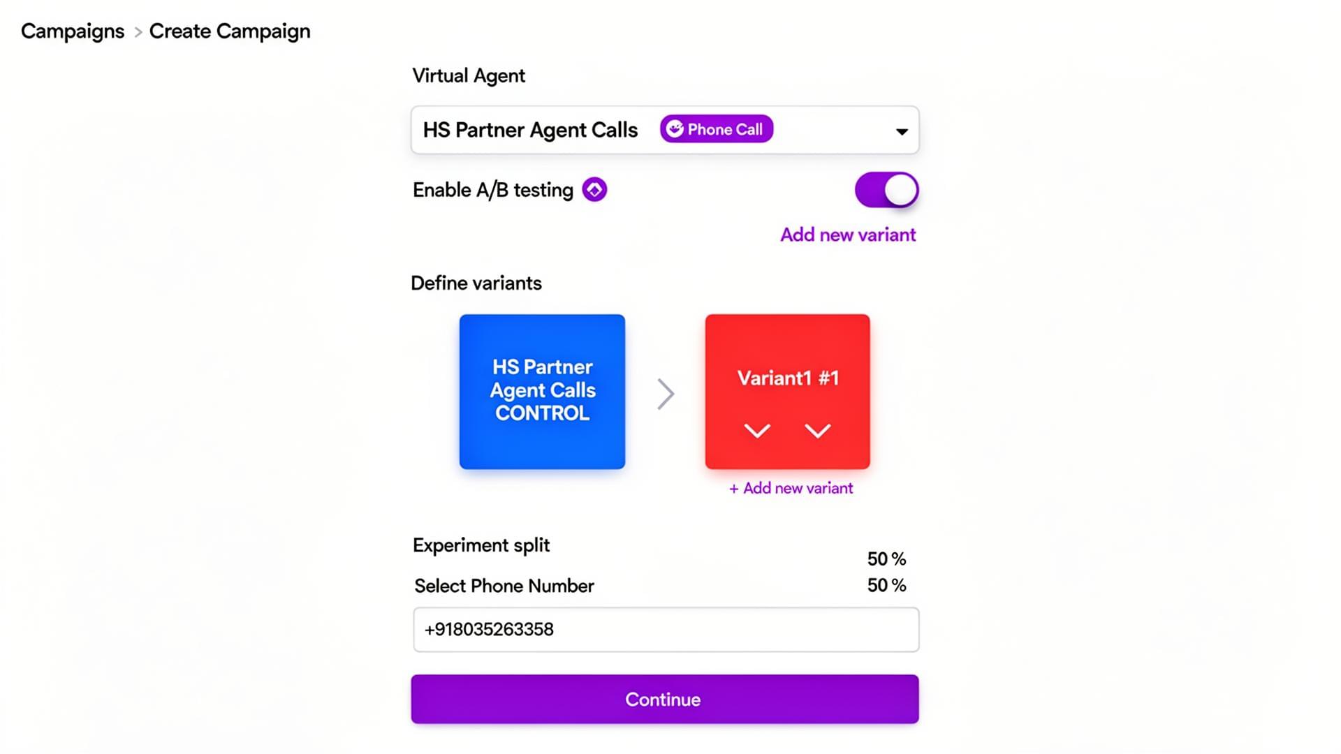 Performance comparison dashboard showing two agent variants