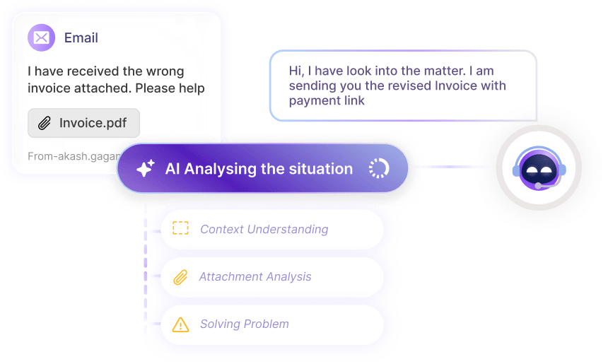 Email intent recognition dashboard with AI classification tags and confidence scores