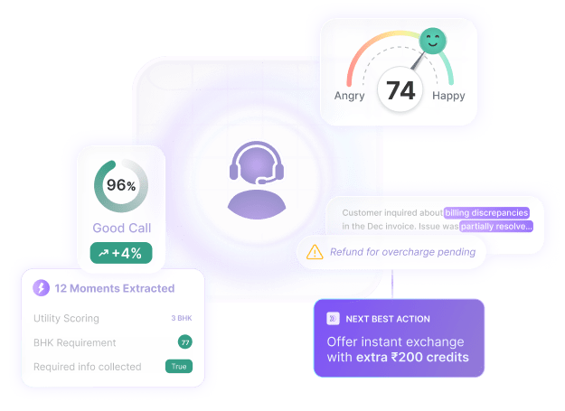 ConvoZen Copilot Agent dashboard showing customer timeline, next best action, and sentiment history