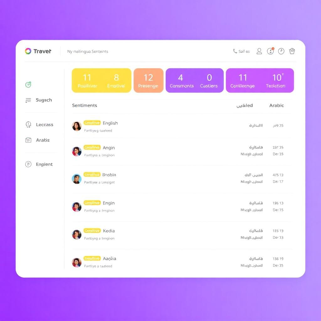 Multilingual sentiment analysis dashboard with conversations in English, Hindi, and Arabic