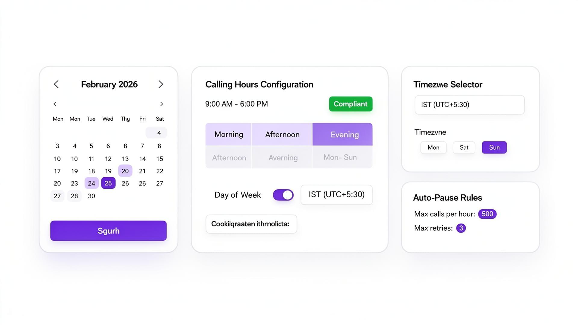 Campaign scheduler with time windows and active/pause indicators