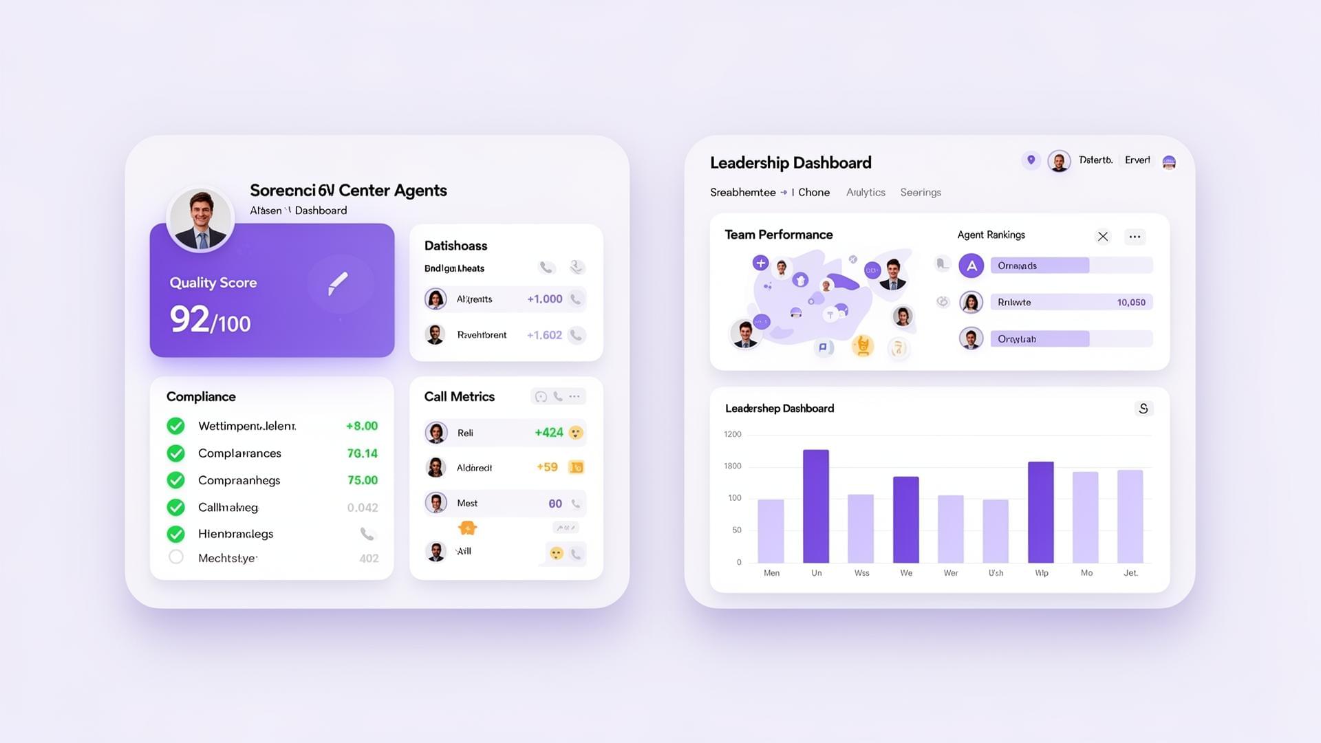 ConvoZen AI analytics dashboard showing agent quality scores and leadership performance overview