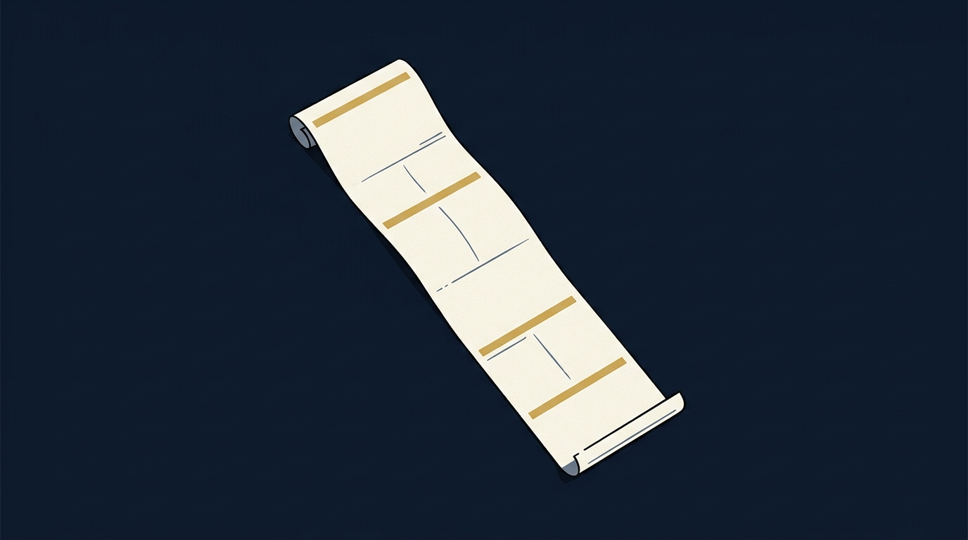 A long cream paper scroll crossed by uneven gold seams against a deep navy field